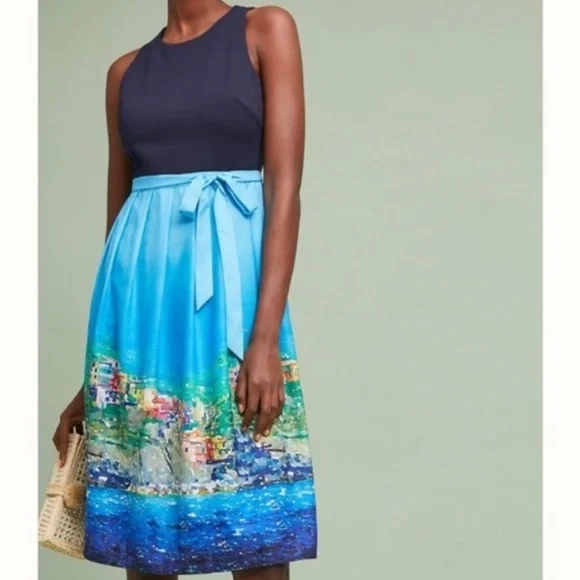 Anthropologie | Dresses | Anthropologie Hutch Positano Dress Sleeveless  Round Neck Belted Navy Blue 0 | Poshmark
